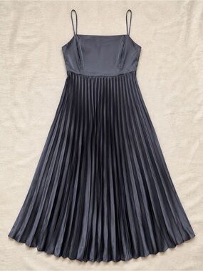 Petal & Pup Blue-Silver Satin Pleated Midi Dress NWOT Size M